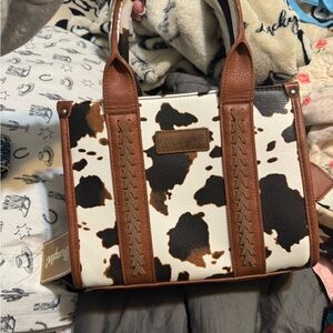 Wrangler Cow Print Tote with Brown Straps